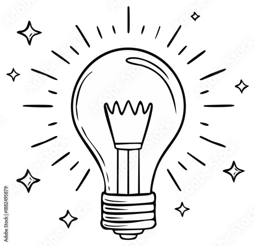 Hand drawn glowing light bulb representing creative ideas innovation and problem solving