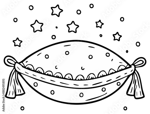 Baby Crib Line Art Illustration Stars Simple Design Monochrome