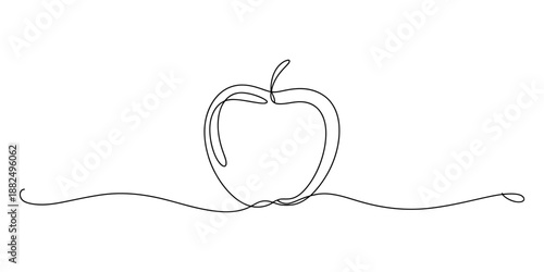 A minimalist single continuous line drawing of an apple isolated on a white background Vector, illustration