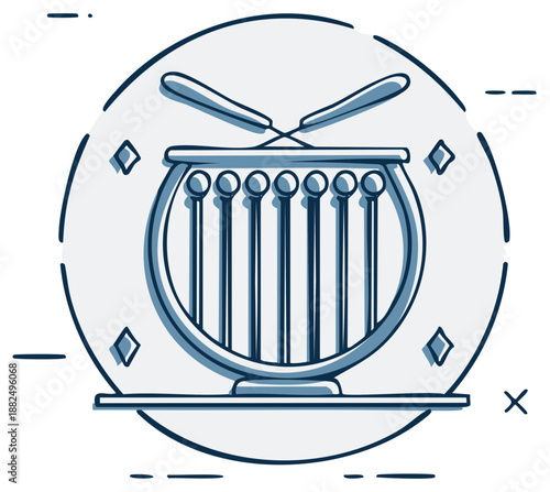 Ancient Lyre with Tuning Forks and Musical Notes Icon