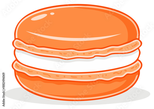Delicious Orange Macaron Pastry with Creamy Filling, Sweet Dessert Illustration for Confectionery and Bakery