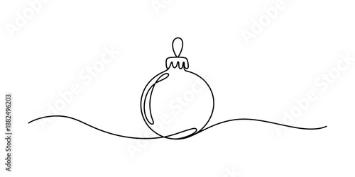Continuous line drawing of a christmas bauble on a wavy line Vector, illustration