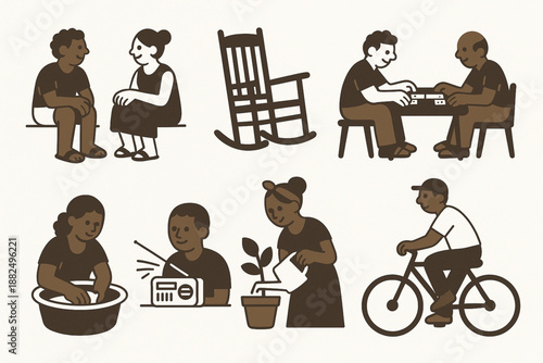 Every day Cuban Life Flat Vector Icon Set
