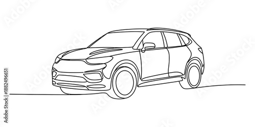 Continuous line drawing of a modern crossover suv car on a white background Vector, illustration