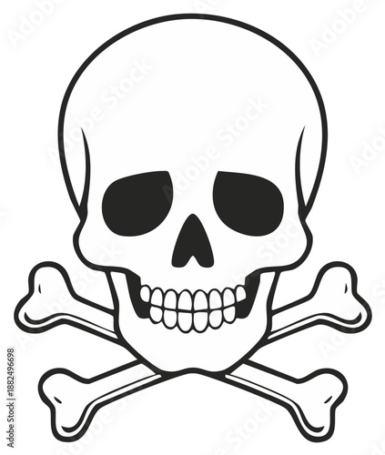 Stylized skull and crossbones drawing on white simple vector graphic illustration design warning of danger