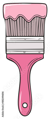 Illustration of a pink-colored paintbrush with pink paint on the bristles for home improvement