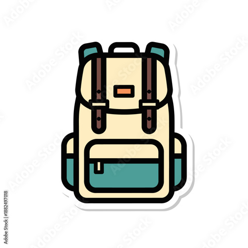 Colorful cartoon backpack illustration highlighting travel and outdoor gear
