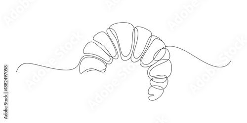 Minimalist continuous line art drawing of a classic croissant pastry Vector, illustration