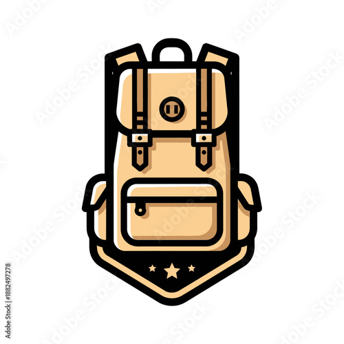 Modern minimalist illustration of a beige outdoor hiking backpack with
