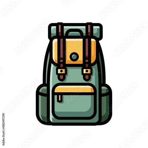 Colorful cartoon-style backpack with multiple compartments and straps for