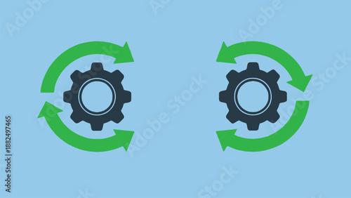 Two gears with arrows indicating continuous improvement and process optimization