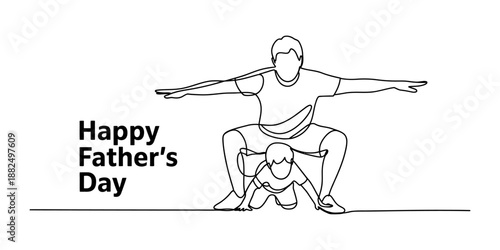 A heartwarming continuous line art illustration of father and son celebrating happy father's day Vector, illustration
