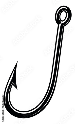 Minimalist line art illustration of a fishing hook depicting fishing equipment for fishing concepts
