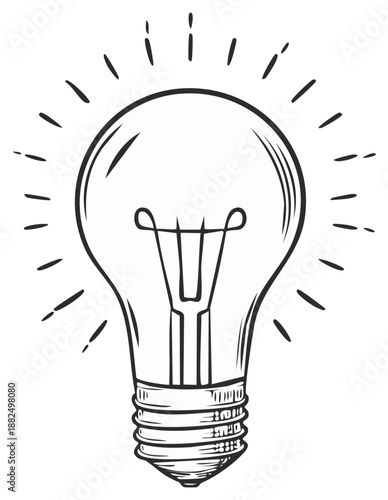 Outline sketch of an illuminated light bulb symbolizing bright creative ideas and innovation