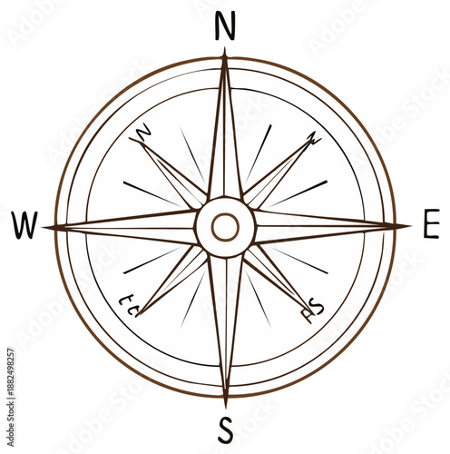 Classic Hand Drawn Compass Rose Illustrating Cardinal Directions for Navigation and Exploration