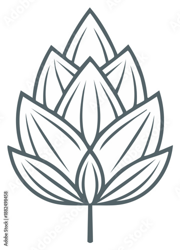 Botanical Hop Flower Bud Outline Drawing Minimalist Style for Ingredient, Brewing or Farm Logo Emblem and Decoration