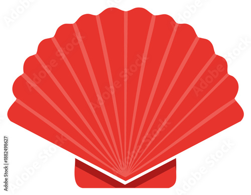 Vibrant Red Scallop Shell Flat Design Illustration Marine Icon Element