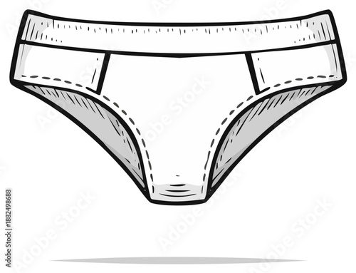 Classic women's bikini briefs underwear in a black and white hand drawn sketch illustration.