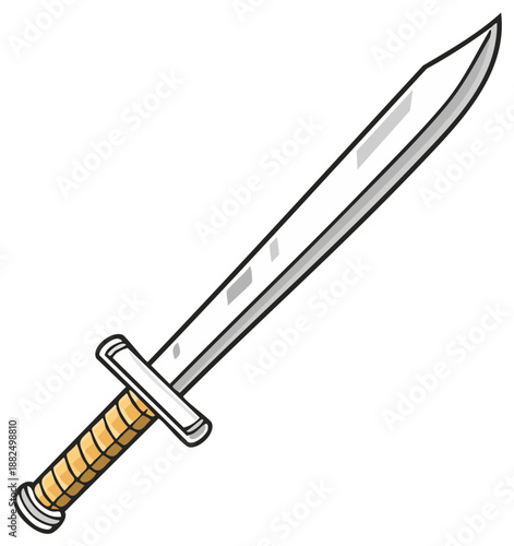 Simple cartoon short sword with a wrapped hilt for fantasy or medieval themes