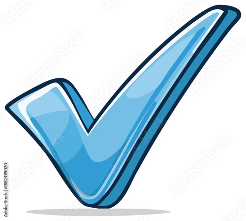 Blue stylized check mark symbol with bold outline and shadow for approval or confirmation