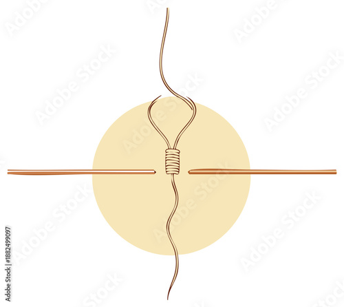 Simplified illustration of a noose and horizontal lines on a yellow background