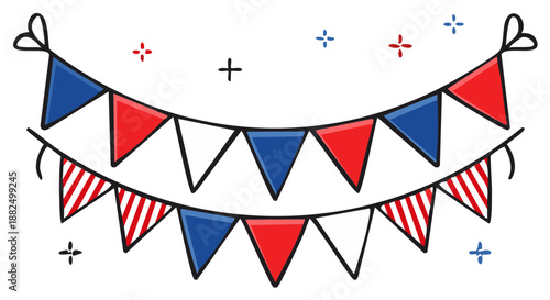 Festive Banner Garland Decoration with Red White and Blue Triangle Flags