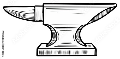 Hand drawn outline illustration of a classic blacksmith anvil metal working tool