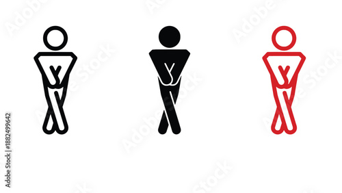 Three stick figures with their hands on their stomachs in different colors