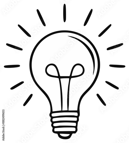 Hand drawn Lightbulb Illustration Radiating Light Creating Idea Concept