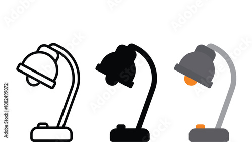 Three different desk lamps in various styles and colors on a white background