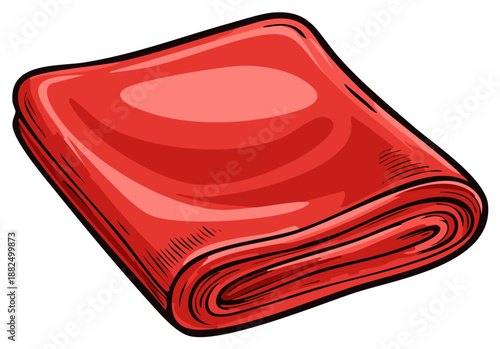 Folded Red Fabric, Textile Illustration, Stacked Material, Flat Lay, Cloth, Texture, Cartoon