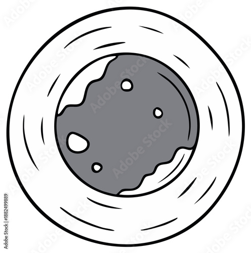 Stylized illustration of the Moon with craters and a bright rim