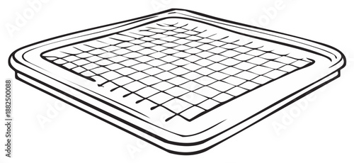 Black and white illustration of a square grid with a patterned design