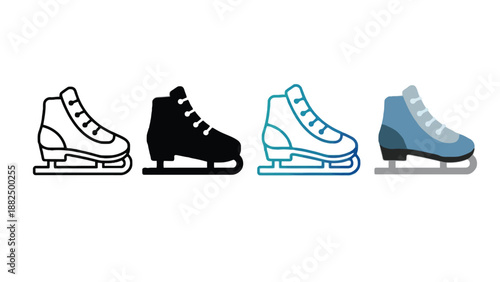 A colorful illustration of four ice skates in different colors and styles