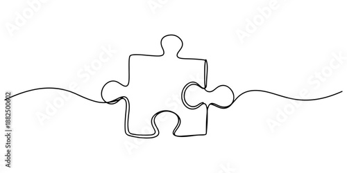 Continuous one line of a puzzle piece, symbolizing problem-solving, solutions, and strategy, drawn vector illustration.