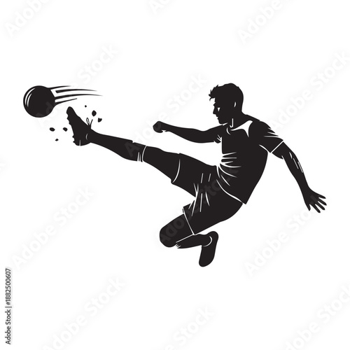Soccer Player Kicking Ball Silhouette in Stadium