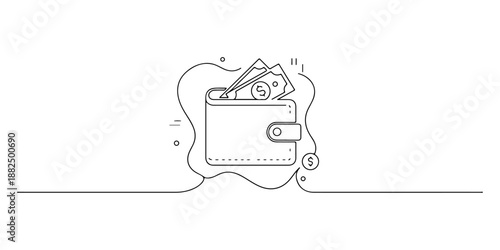 Continuous one line of a digital wallet icon, representing modern finance, technology, and e-commerce, drawn vector illustration.
