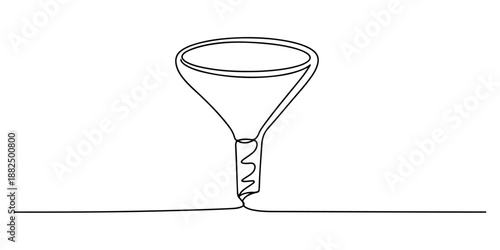 Continuous one line of a marketing funnel, symbolizing strategy, sales, and conversion, drawn vector illustration.