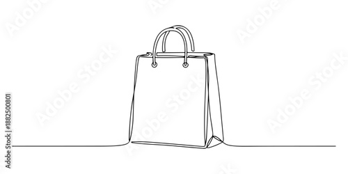 Continuous one line of a shopping bag, representing retail, commerce, and consumerism, drawn vector illustration.