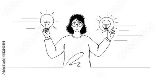 Continuous one line of a brainstorming session, representing creativity, teamwork, and ideas, drawn vector illustration.