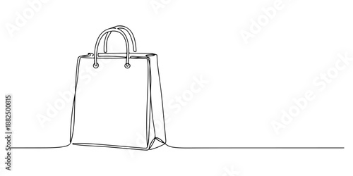 Continuous one line of a shopping bag, representing retail, commerce, and consumerism, drawn vector illustration.