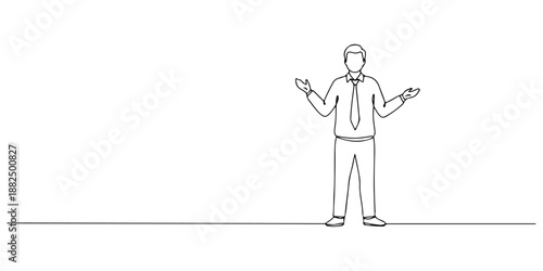 Continuous one line of a startup founder pitching, symbolizing innovation, energy, and entrepreneurship, drawn vector illustration.