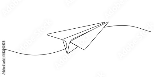 Continuous one line of a paper airplane, representing ideas, ambition, and simplicity, drawn vector illustration.