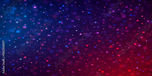 An abstract blue Christmas background features a dark winter sky filled with stars, glowing galaxy particles, and a purple nebula design to create a festive holiday universe pattern