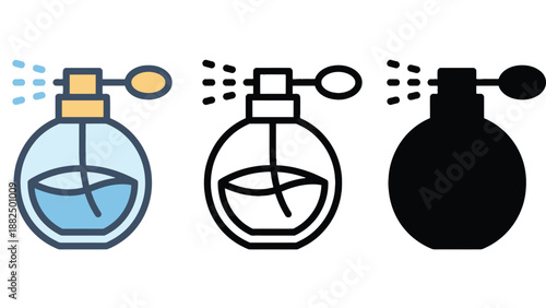 Three different perfume bottles with spray nozzles on a white background