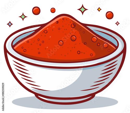 Bowl of Red Paprika Powder Sparkling, Spices and Seasoning Spice Blend Illustration for Kitchen Cooking and Culinary Arts