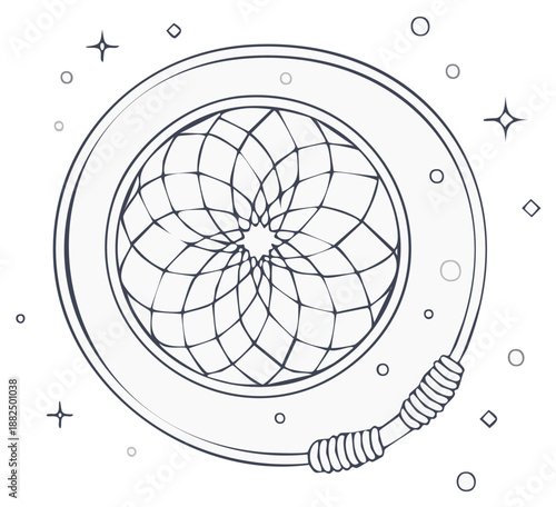 Abstract Dreamcatcher Icon with Stars and Decorative Details