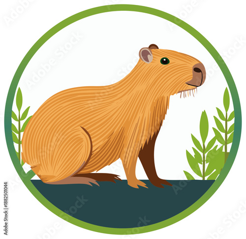 Cute capybara animal illustration design giant rodent in natural habitat emblem