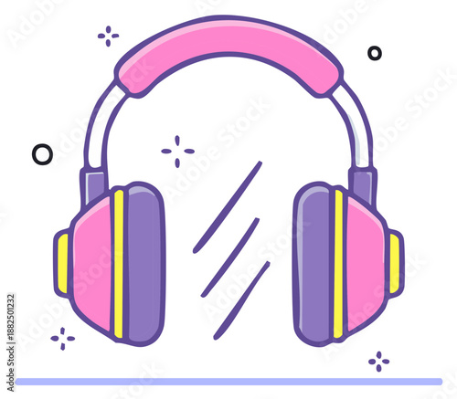 Stylish pink headphones for listening to music with a trendy doodle aesthetic