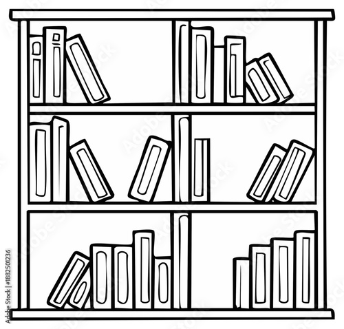 Bookshelf illustration with books. Vector drawing of a bookcase filled with books.